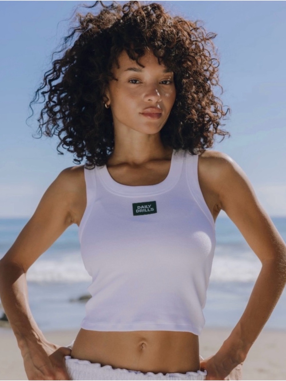 Daily Drills White Ribbed Tank Top for Women